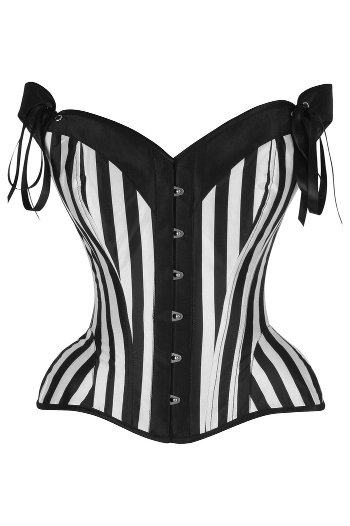 daisy beachwear Top Drawer Black/White Striped Steel Boned Corset w/Straps
