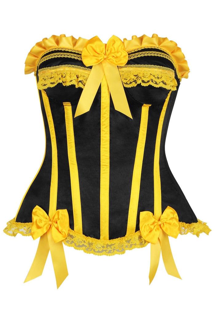 Daisy Beachwear Top Drawer Black/Yellow Satin Steel Boned Burlesque Corset