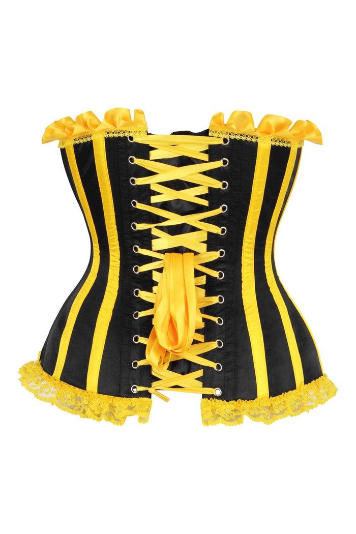 Daisy Beachwear Top Drawer Black/Yellow Satin Steel Boned Burlesque Corset