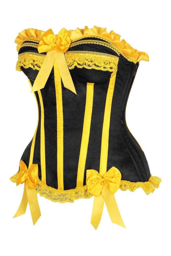Daisy Beachwear Top Drawer Black/Yellow Satin Steel Boned Burlesque Corset