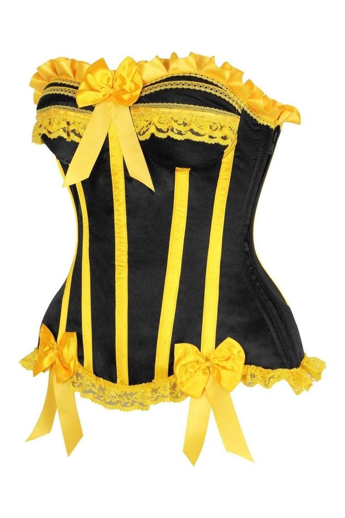 Daisy Beachwear Top Drawer Black/Yellow Satin Steel Boned Burlesque Corset