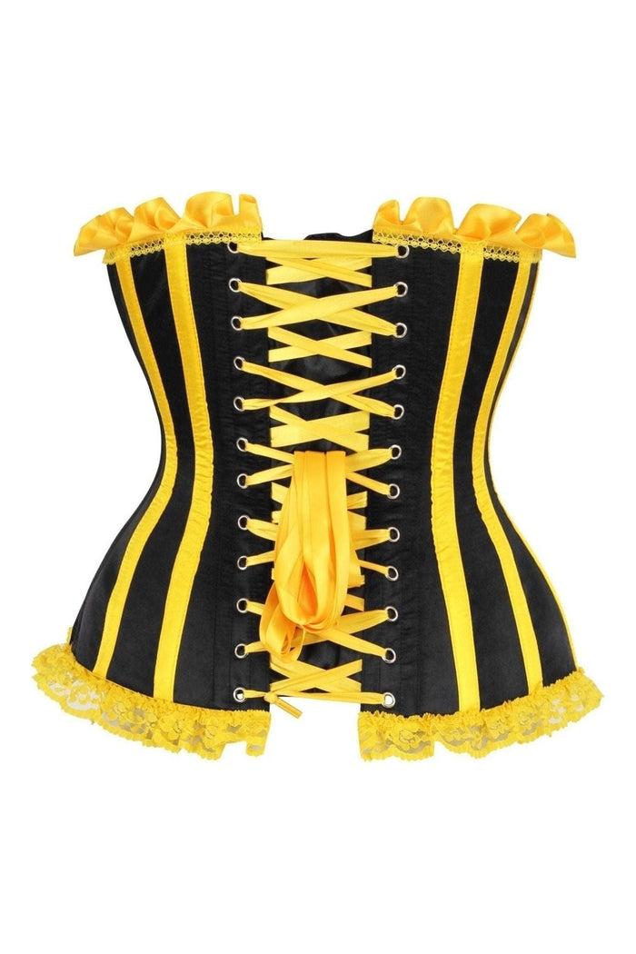 Daisy Beachwear Top Drawer Black/Yellow Satin Steel Boned Burlesque Corset