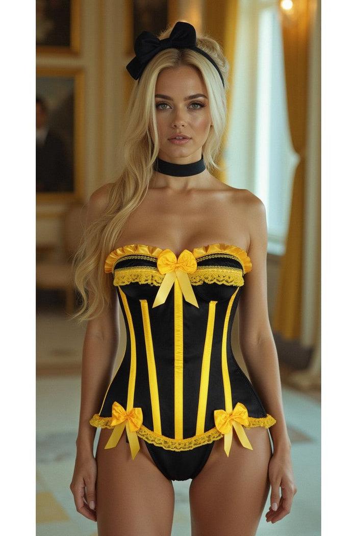 daisy beachwear Top Drawer Black/Yellow Satin Steel Boned Burlesque Corset
