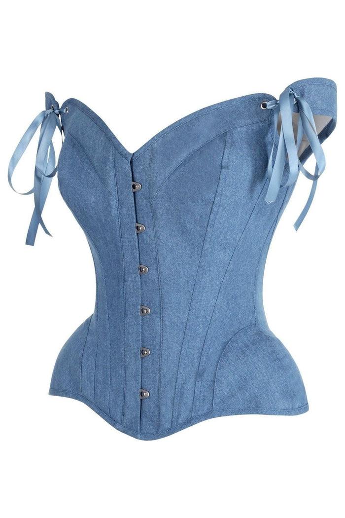 Daisy Beachwear Top Drawer Blue Denim Steel Boned Corset W/Straps