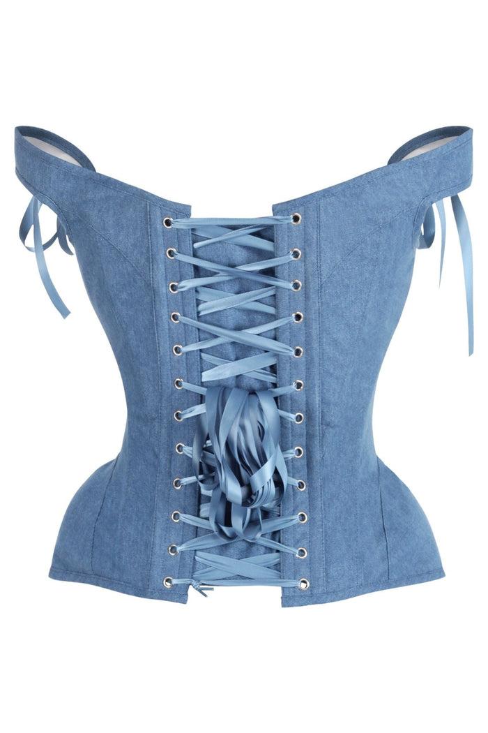 Daisy Beachwear Top Drawer Blue Denim Steel Boned Corset W/Straps