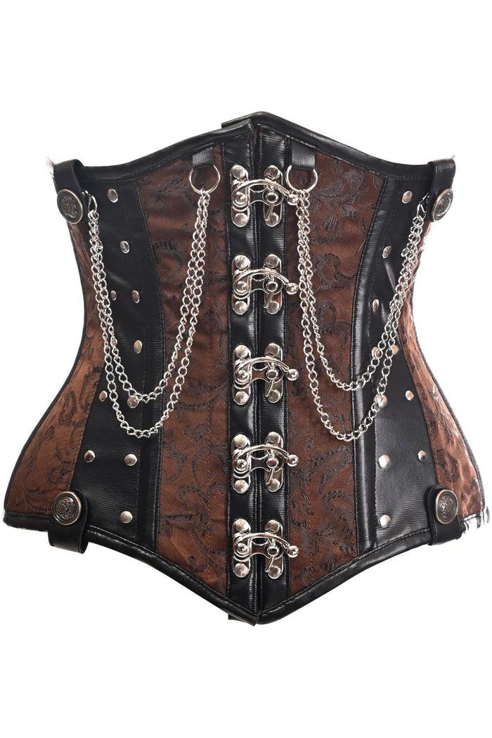 daisy beachwear Top Drawer Brown/Black Steel Boned Underbust Corset w/Chains and Clasps