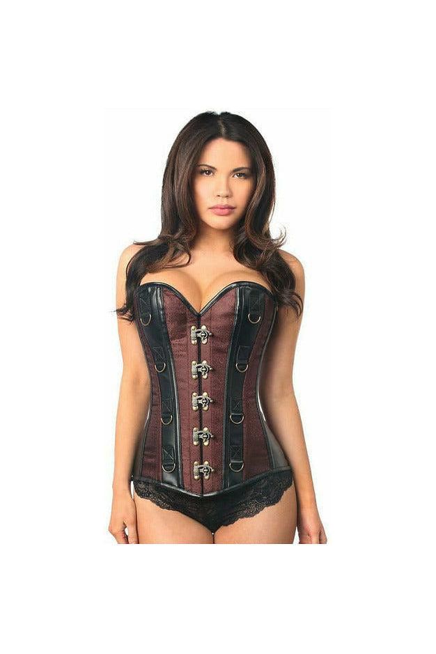 Daisy Beachwear Top Drawer Brown Brocade & Faux Leather Steel Boned Corset