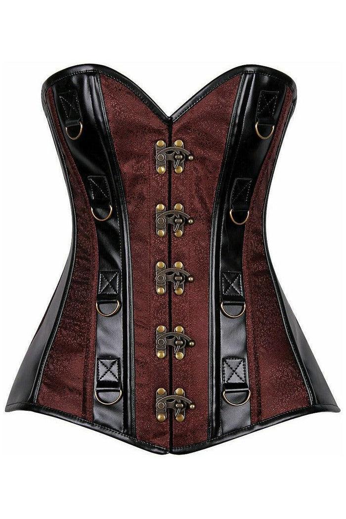 daisy beachwear Top Drawer Brown Brocade & Faux Leather Steel Boned Corset