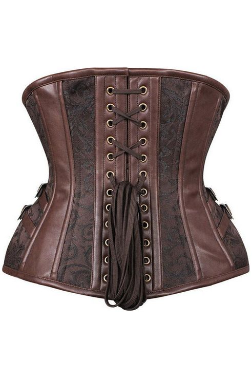 Daisy Beachwear Top Drawer Brown Brocade Steampunk Steel Boned Underbust Corset