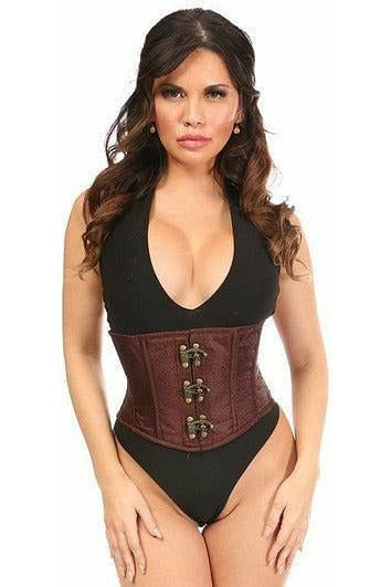 Daisy Beachwear Top Drawer Brown Brocade Steel Boned Mini Cincher W/Clasps