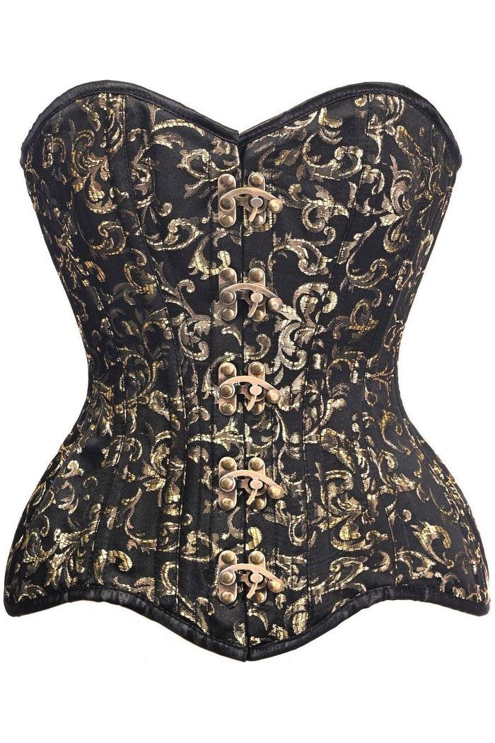 daisy beachwear Top Drawer CURVY Black/Gold Brocade Double Steel Boned Overbust Corset