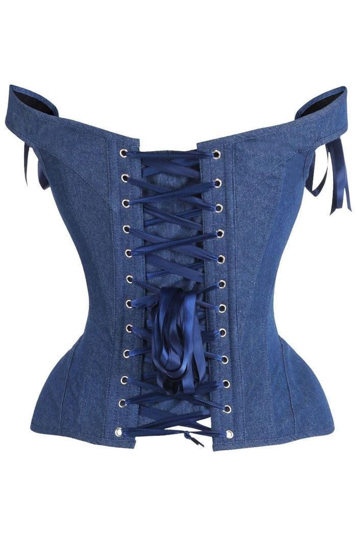 Daisy Beachwear Top Drawer Dark Blue Denim Steel Boned Corset W/Straps