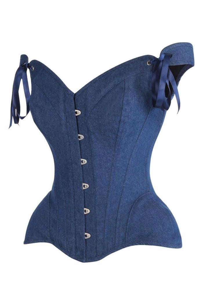 Daisy Beachwear Top Drawer Dark Blue Denim Steel Boned Corset W/Straps
