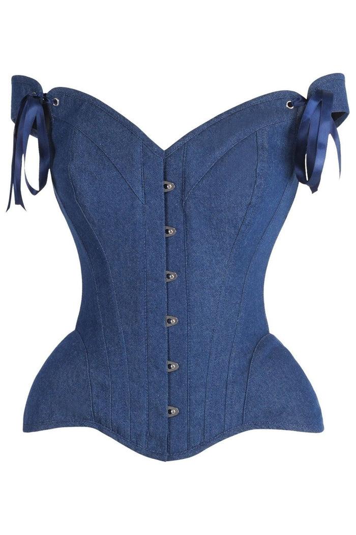 daisy beachwear Top Drawer Dark Blue Denim Steel Boned Corset w/Straps