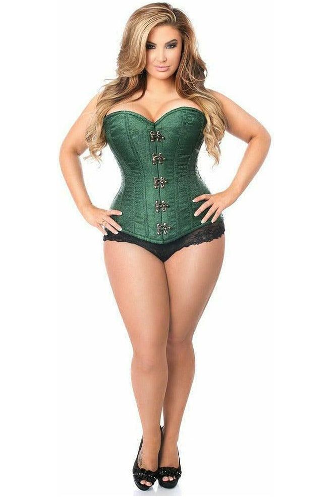 Daisy Beachwear Top Drawer Dark Green Brocade Steel Boned Corset W/Clasp Closure