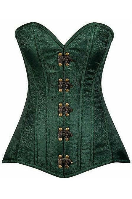 daisy beachwear Top Drawer Dark Green Brocade Steel Boned Corset w/Clasp Closure