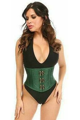 Daisy Beachwear Top Drawer Dark Green Brocade Steel Boned Mini Cincher W/Clasps