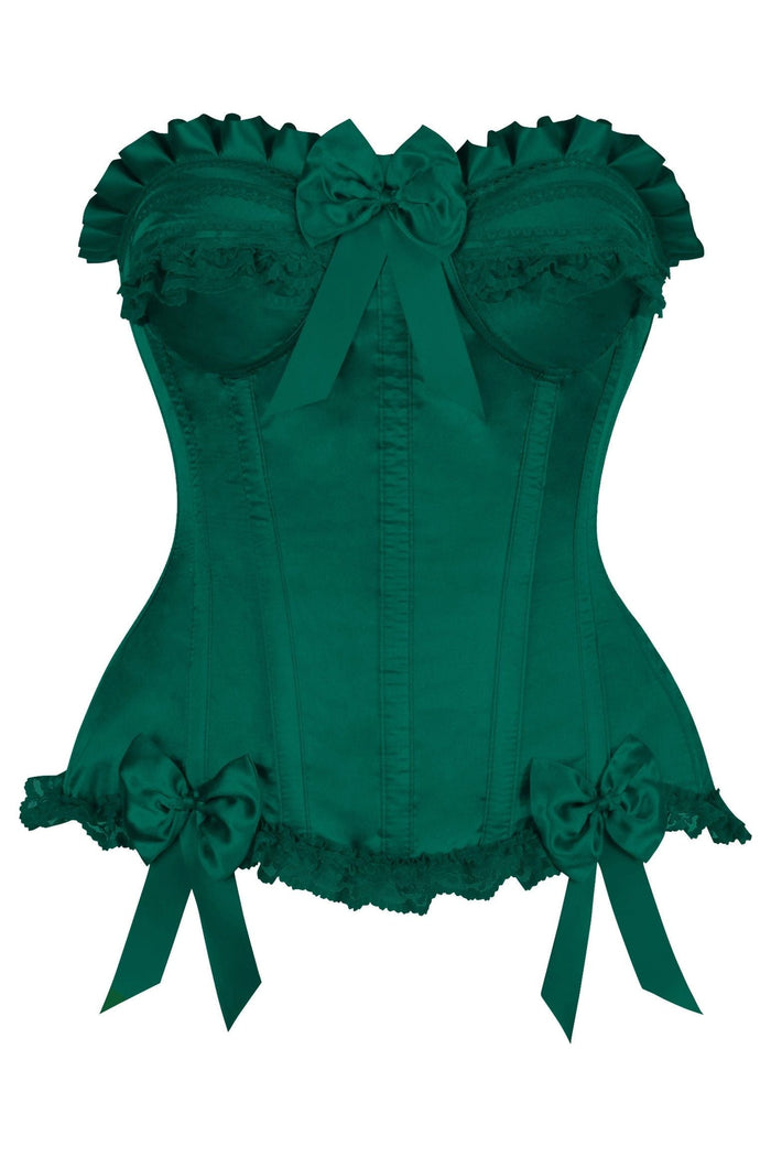 Daisy Beachwear Top Drawer Dark Green Satin Steel Boned Burlesque Corset