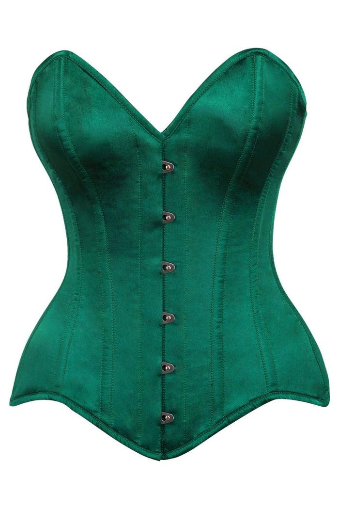 daisy beachwear Top Drawer Dark Green Satin Steel Boned Overbust Corset