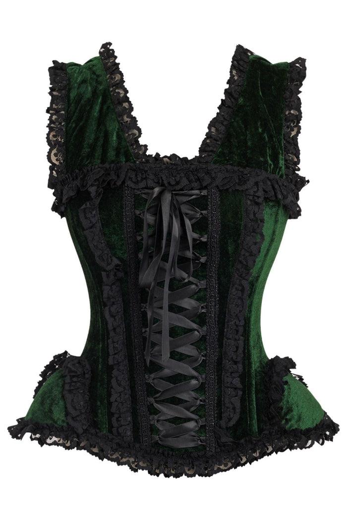 daisy beachwear Top Drawer Dark Green Velvet & Lace Steel Boned Corset w/Cap Sleeves