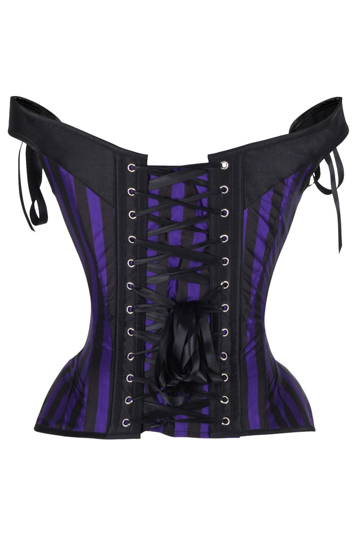 Daisy Beachwear Top Drawer Dark Purple/Black Striped Steel Boned Corset W/Straps
