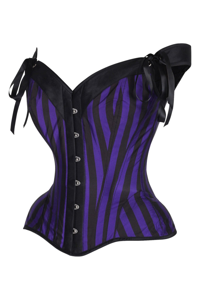 Daisy Beachwear Top Drawer Dark Purple/Black Striped Steel Boned Corset W/Straps