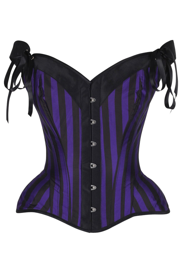 daisy beachwear Top Drawer Dark Purple/Black Striped Steel Boned Corset w/Straps