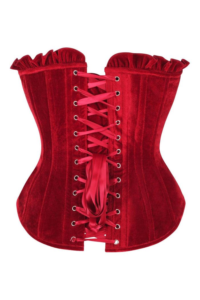 Daisy Beachwear Top Drawer Dark Red Velvet Lace-Up Steel Boned Overbust Corset