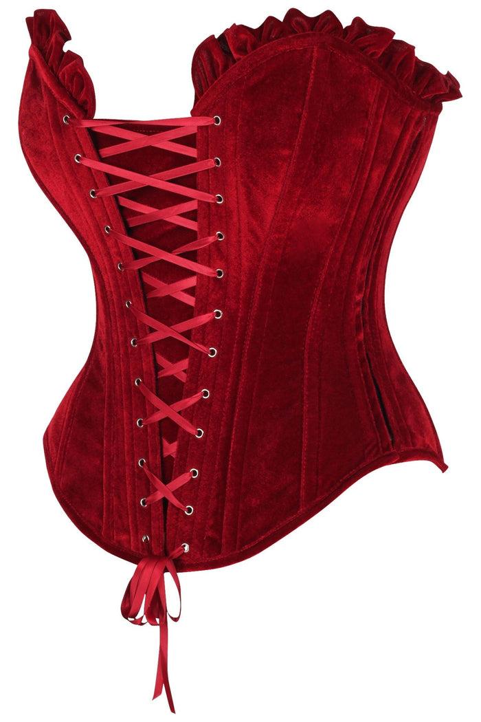 Daisy Beachwear Top Drawer Dark Red Velvet Lace-Up Steel Boned Overbust Corset
