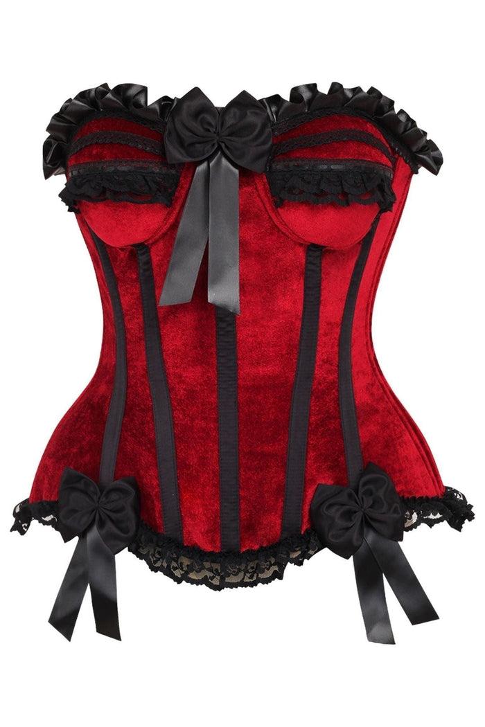 daisy beachwear Top Drawer Dark Red Velvet Steel Boned Burlesque Corset