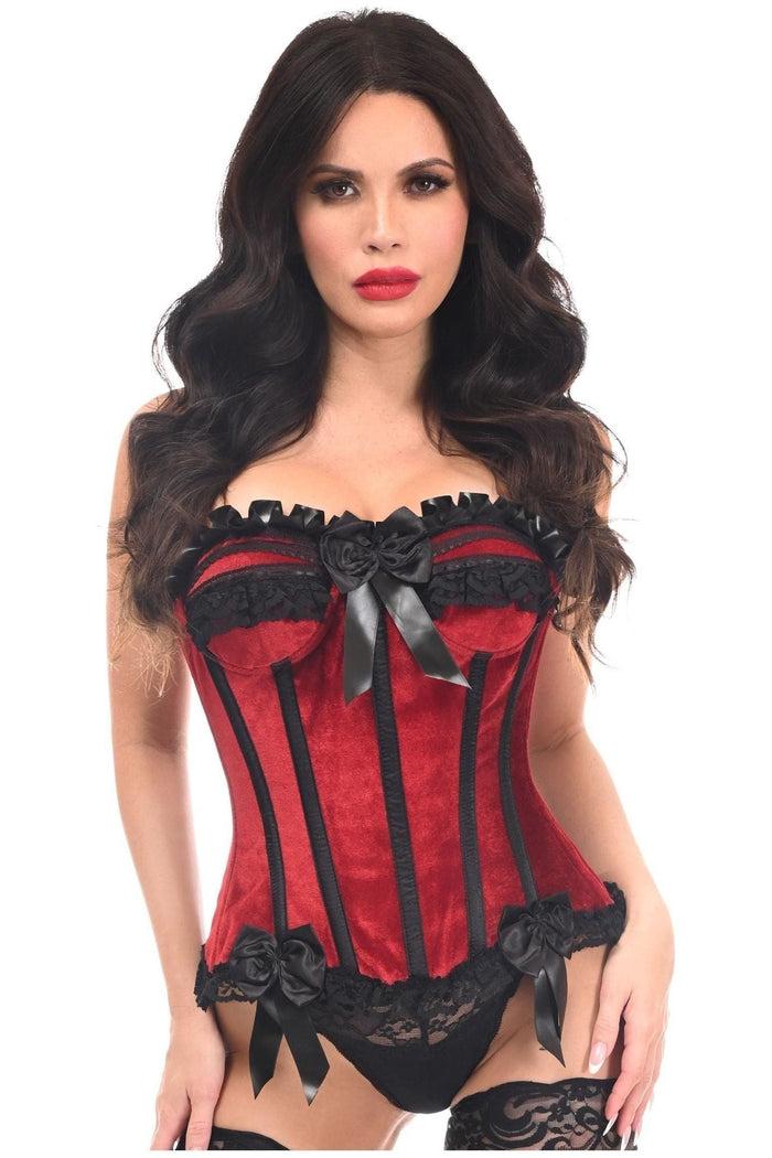 daisy beachwear Top Drawer Dark Red Velvet Steel Boned Burlesque Corset