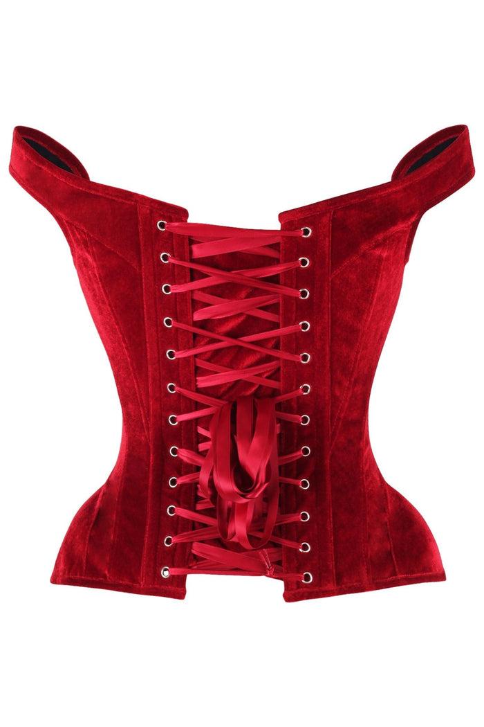 Daisy Beachwear Top Drawer Dark Red Velvet Steel Boned Corset W/Straps