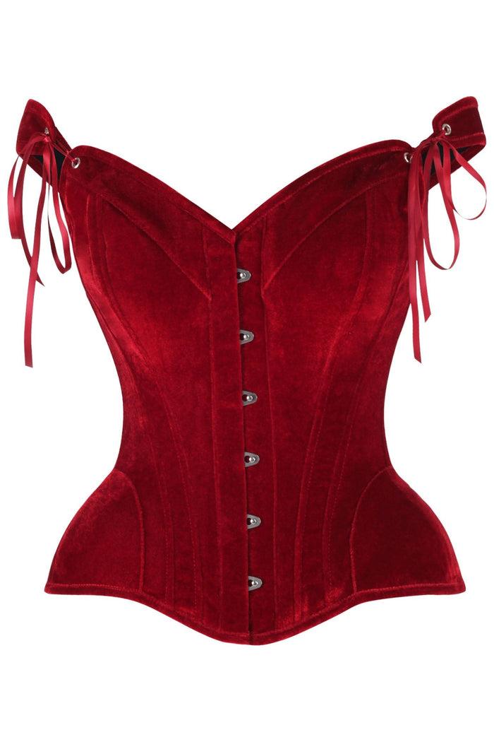 daisy beachwear Top Drawer Dark Red Velvet Steel Boned Corset w/Straps