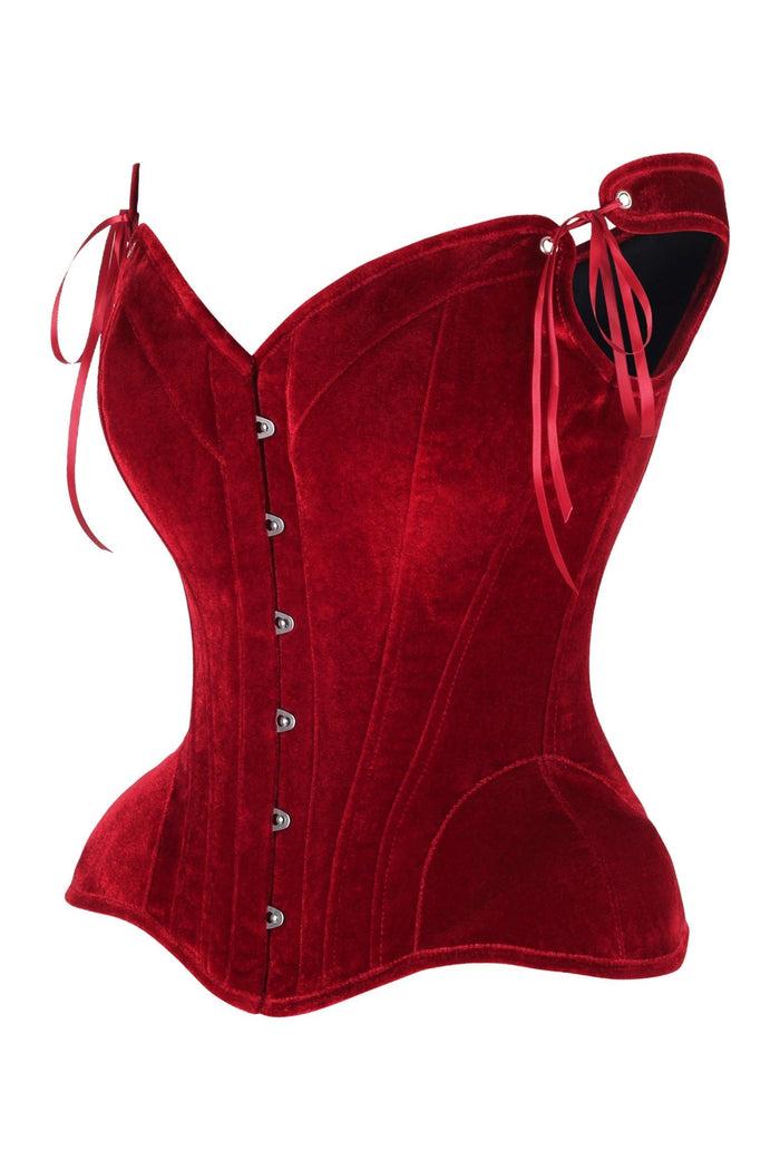 Daisy Beachwear Top Drawer Dark Red Velvet Steel Boned Corset W/Straps
