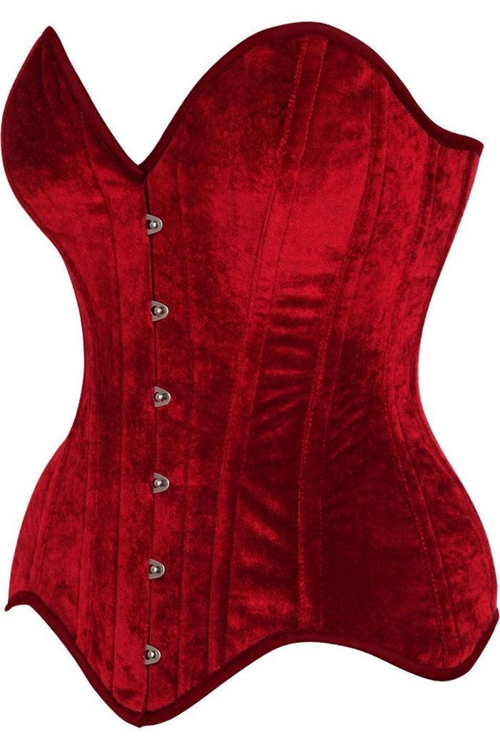Daisy Beachwear Top Drawer Dark Red Velvet Steel Boned Overbust Corset