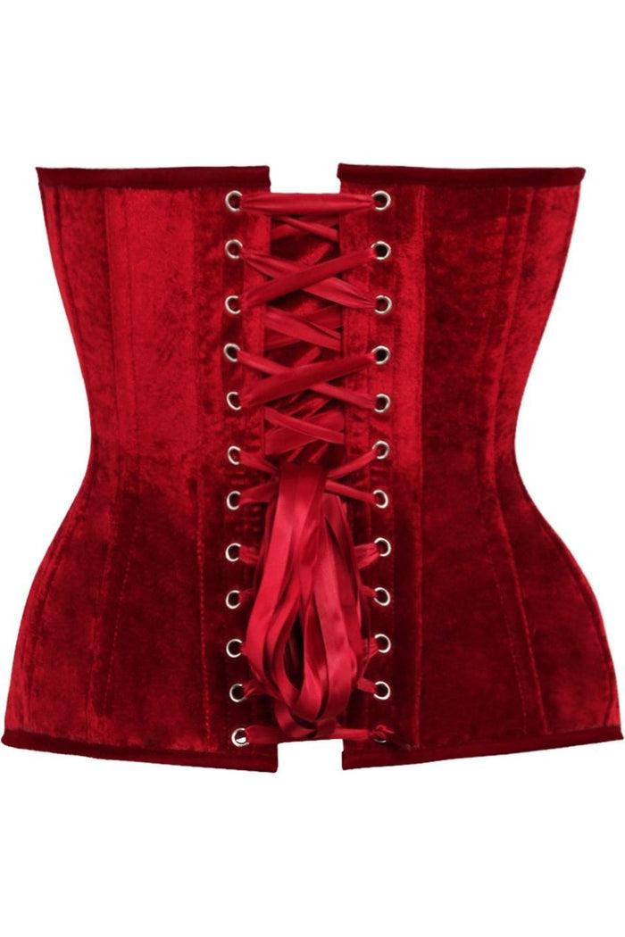 Daisy Beachwear Top Drawer Dark Red Velvet Steel Boned Overbust Corset