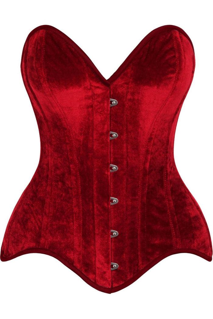 daisy beachwear Top Drawer Dark Red Velvet Steel Boned Overbust Corset