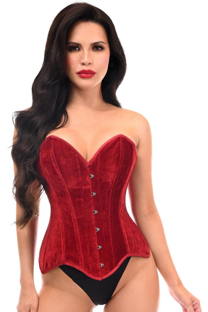 daisy beachwear Top Drawer Dark Red Velvet Steel Boned Overbust Corset