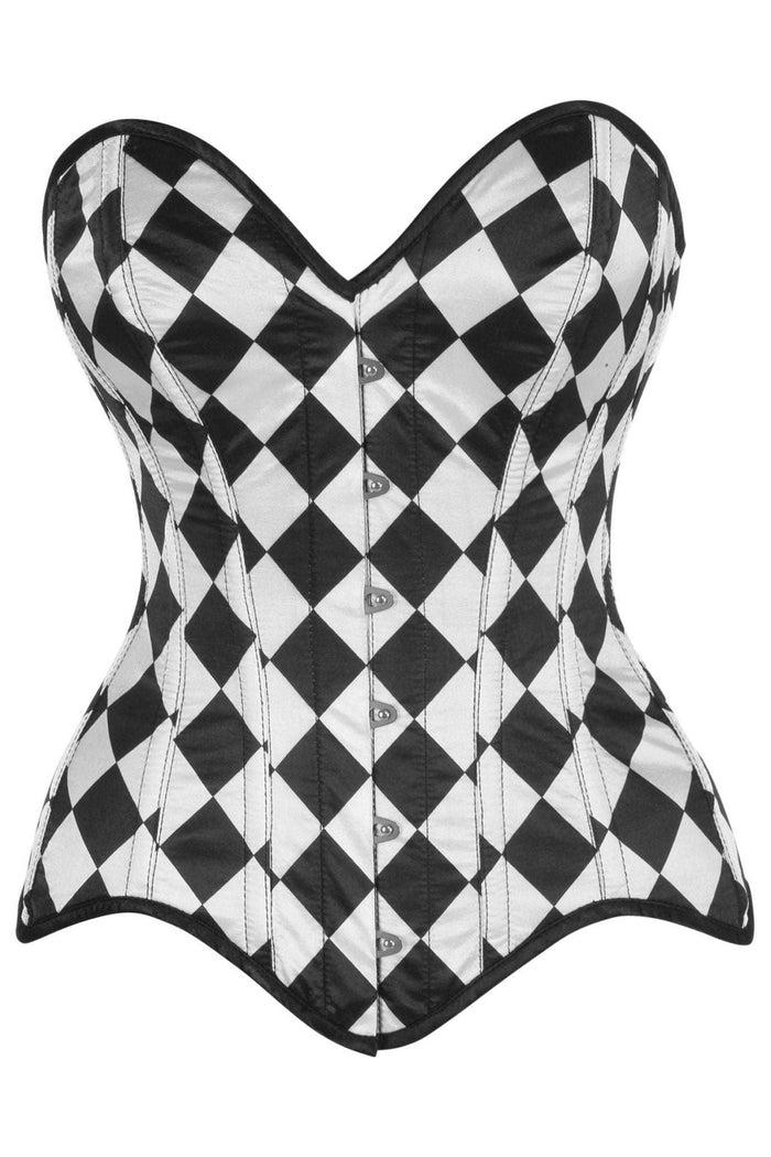 daisy beachwear Top Drawer Diamond Print Satin Steel Boned Overbust Corset