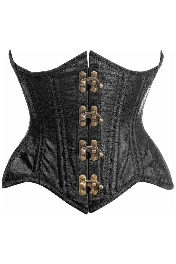 daisy beachwear Top Drawer Double Steel Boned Black Brocade Curvy Underbust Corset
