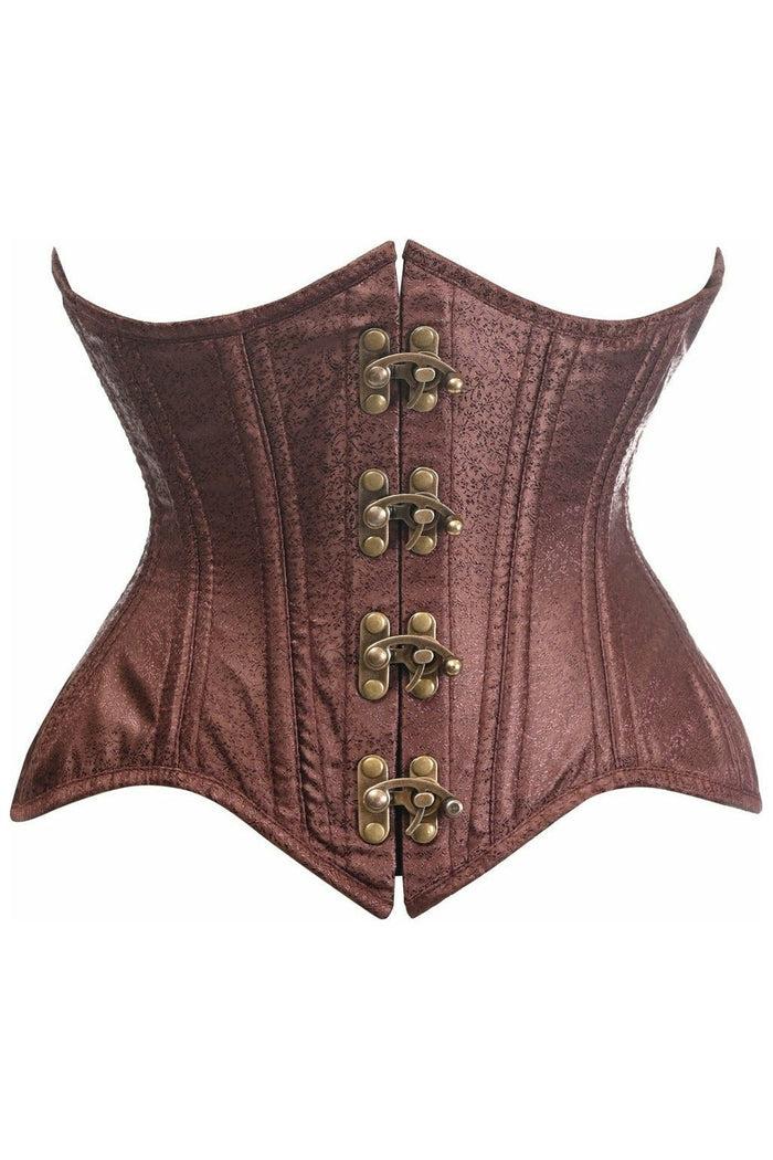 daisy beachwear Top Drawer Double Steel Boned Brown Brocade Curvy Underbust Corset