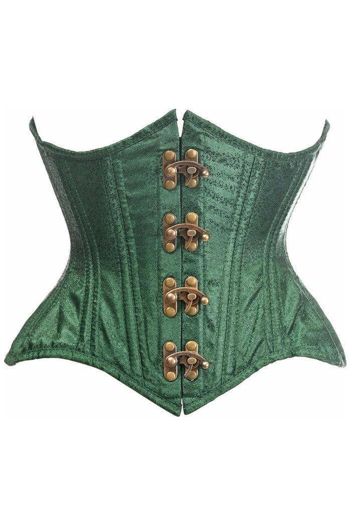 daisy beachwear Top Drawer Double Steel Boned Green Brocade Curvy Underbust Corset