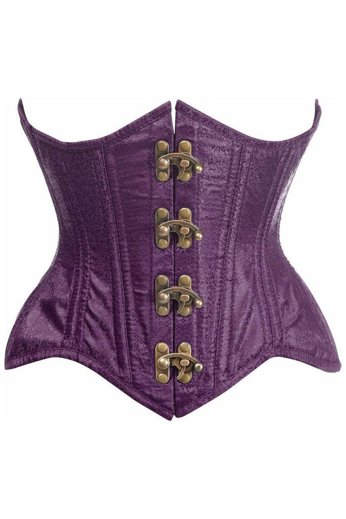 daisy beachwear Top Drawer Double Steel Boned Plum Brocade Curvy Underbust Corset
