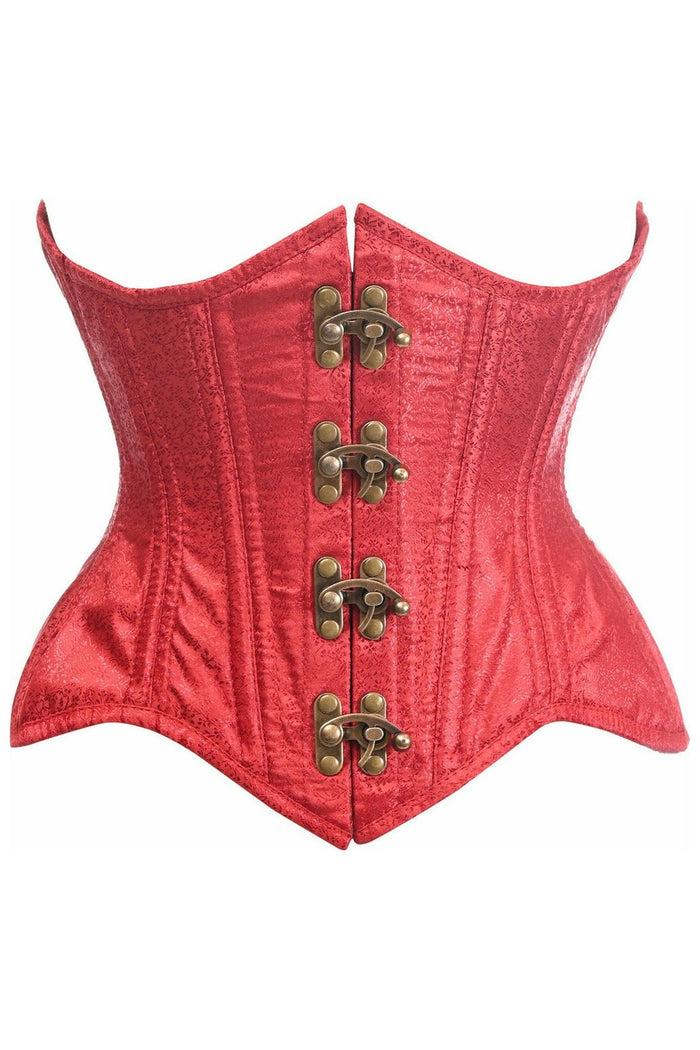 daisy beachwear Top Drawer Double Steel Boned Wine Brocade Curvy Underbust Corset