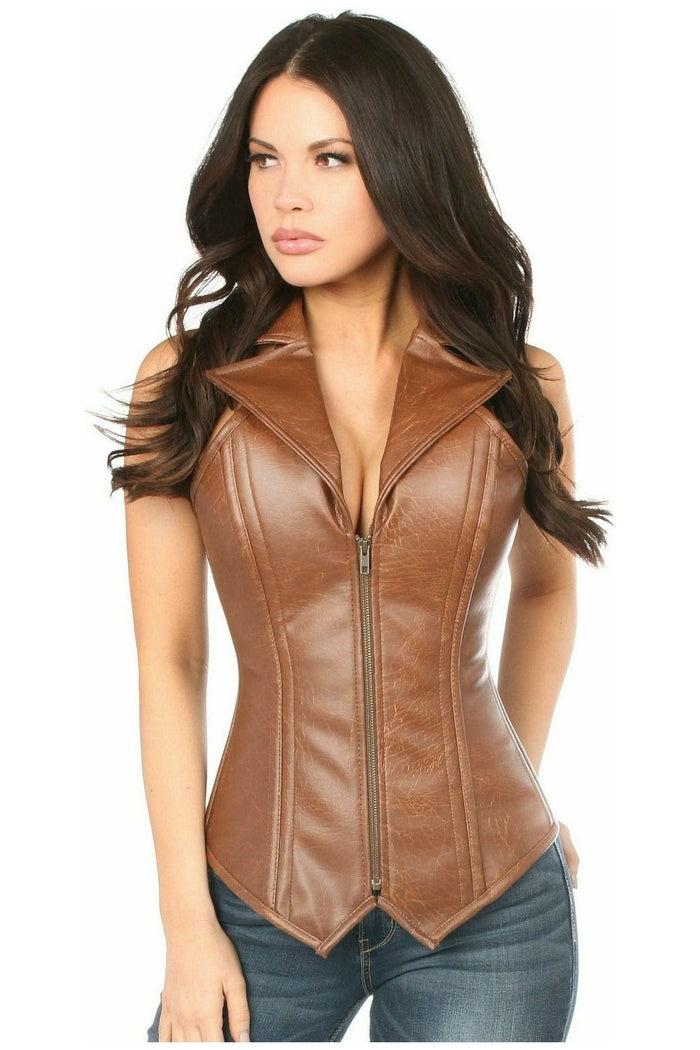 daisy beachwear Top Drawer Faux Leather Steel Boned Corset