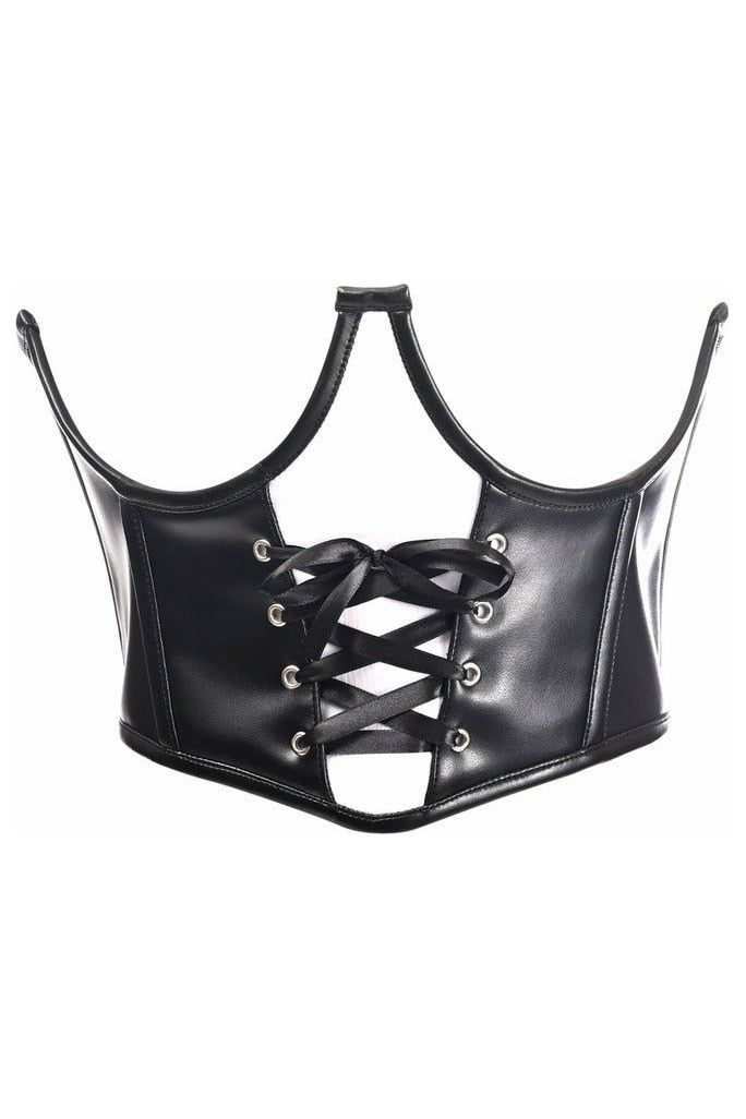 daisy beachwear Top Drawer Faux Leather Steel Boned Lace-Up Open Cup Waist Cincher