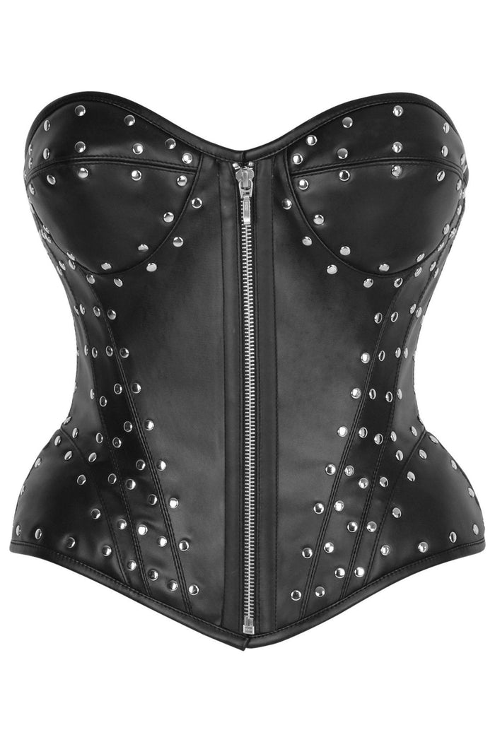 daisy beachwear Top Drawer Faux Leather w/Rivets Steel Boned Underwire Bustier Corset Top