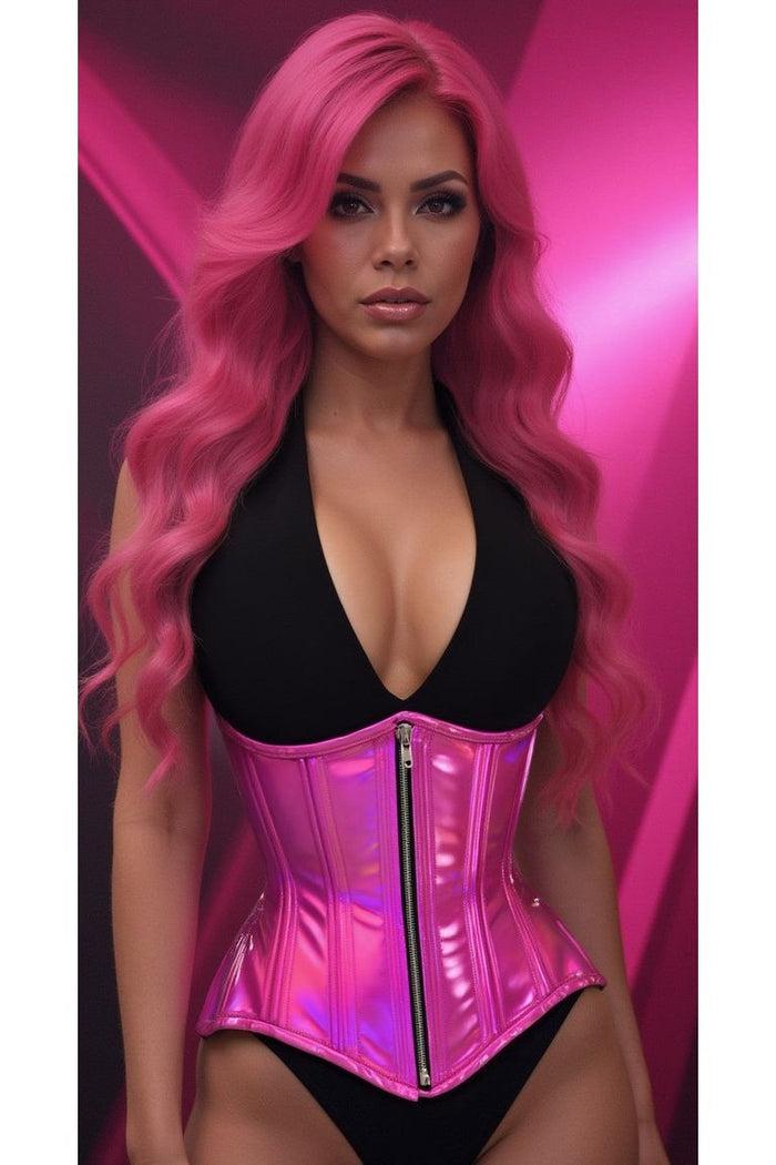 Daisy Beachwear Top Drawer Fuchsia Holo Double Steel Boned Underbust Waist Cincher Corset