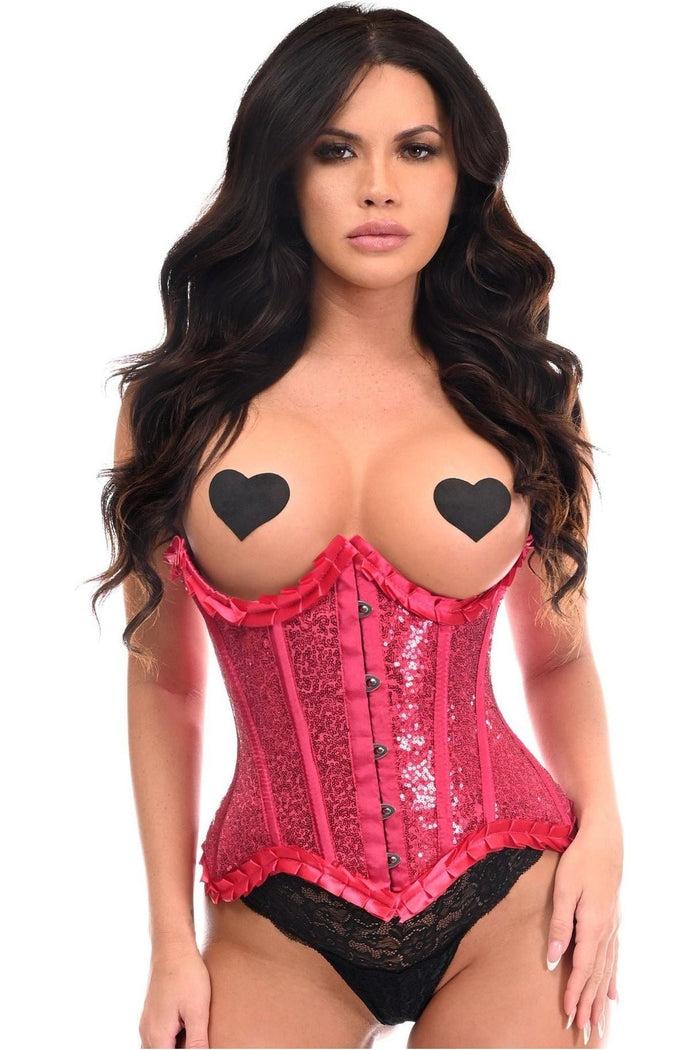daisy beachwear Top Drawer Fuchsia Satin & Sequin Underwire Curvy Cut Steel Boned Waist Cincher Corset