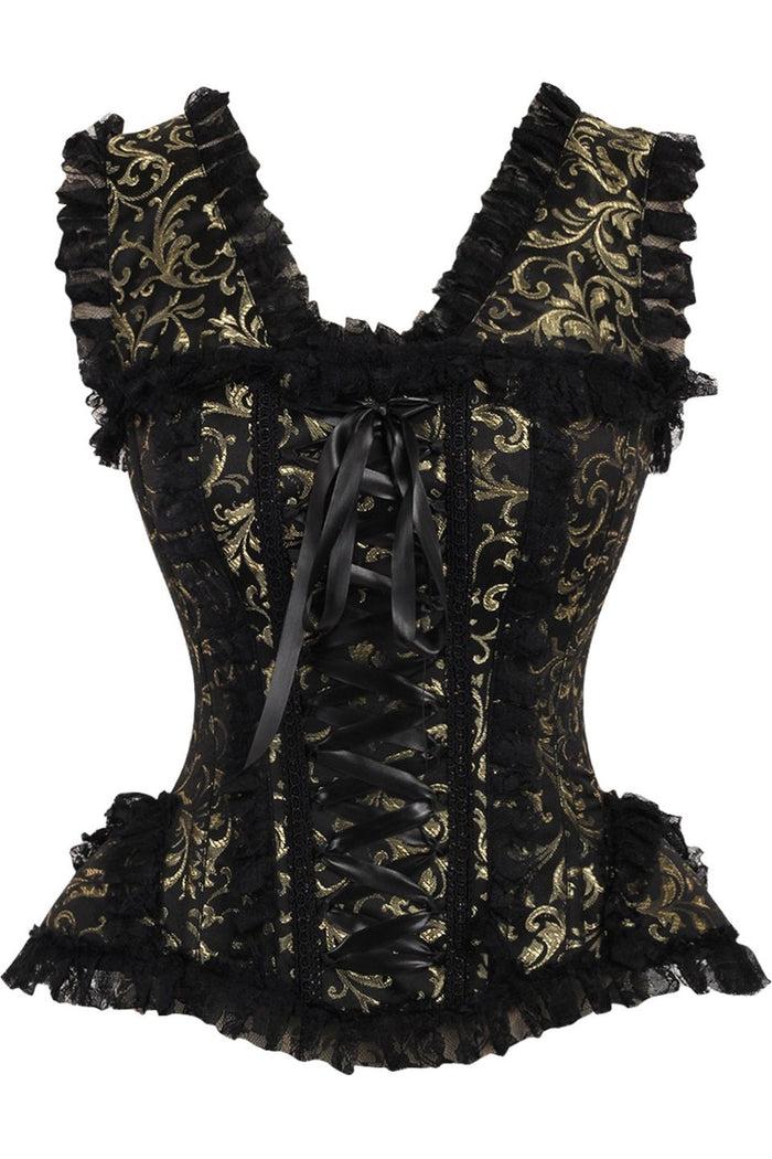 daisy beachwear Top Drawer Gold/Black Swirl Brocade & Lace Steel Boned Corset w/Cap Sleeves
